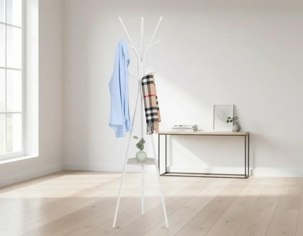 Porte manteau blanc sur pied